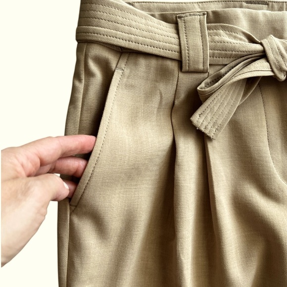 NWT Anthropologie Maeve Tailor Wide Leg Soft Trouser Pants Honey Camel Belt 8 M - Picture 3 of 10